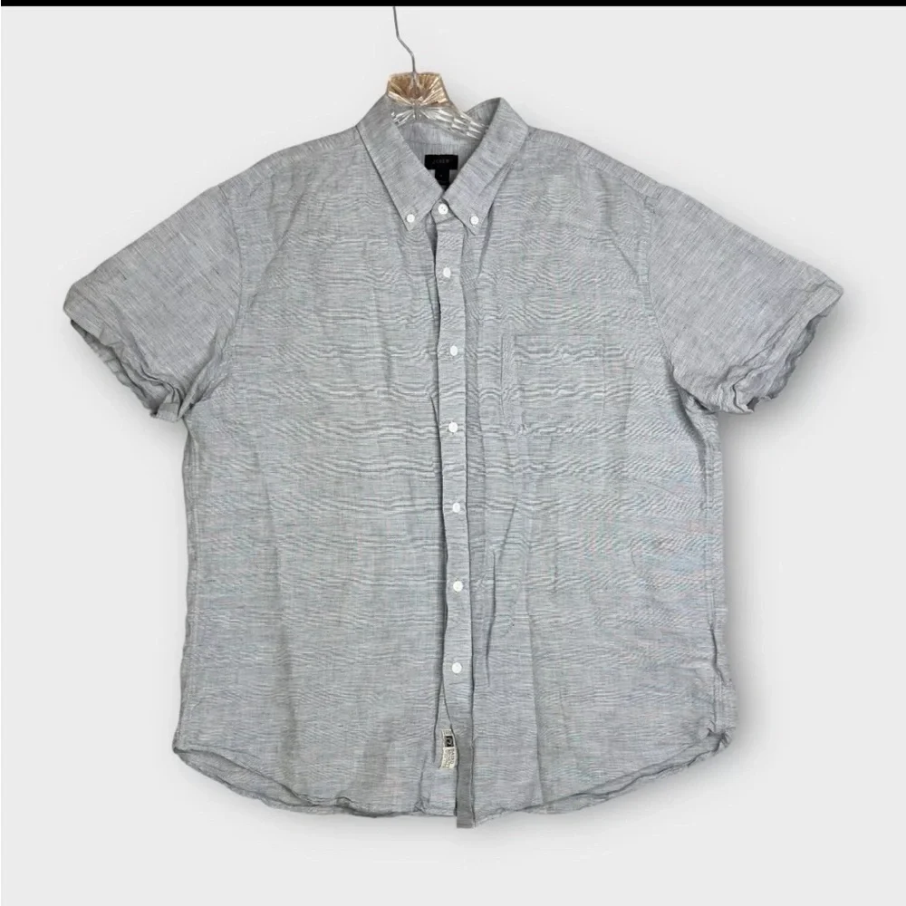 J Crew Baird McNutt Irish Linen Men’s XL Shirt Gray Button Down S/S Comfort Boho